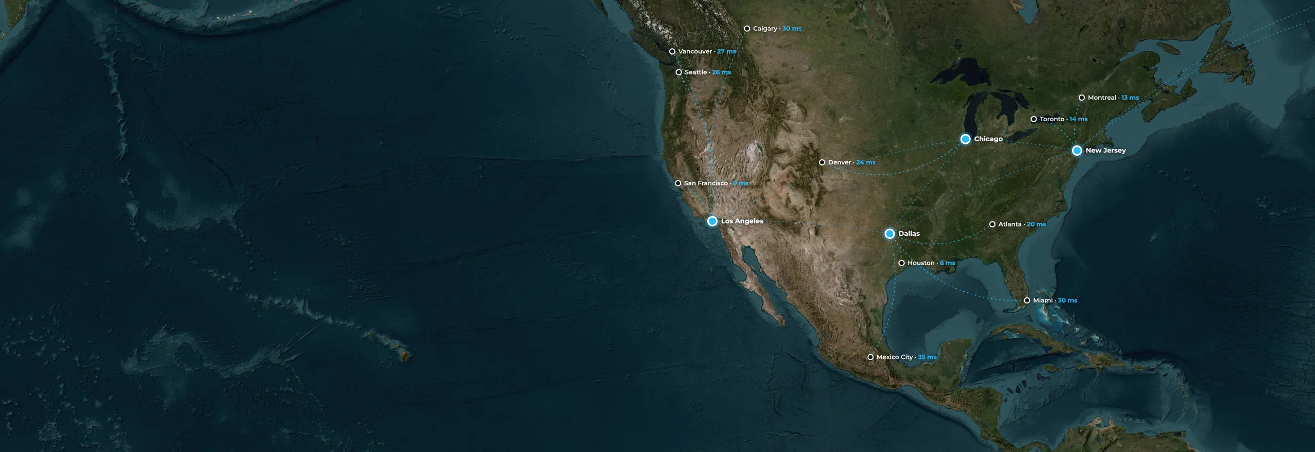 Satellite view of the United States with our four metros marked